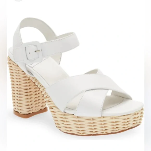Jeffrey Campbell Amma Rattan White Platform Sandals - Picture 2 of 11